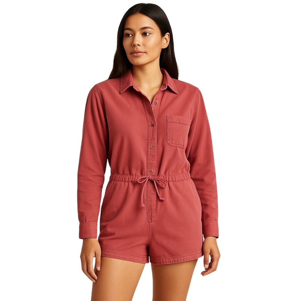 Outerknown Women’s Small Romper Jumpsuit Red Denim Long Sleeve